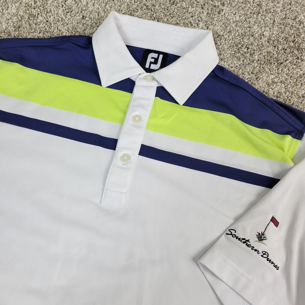FootJoy Mens Medium White Blue Green Performance Stretch Golf Polo SS